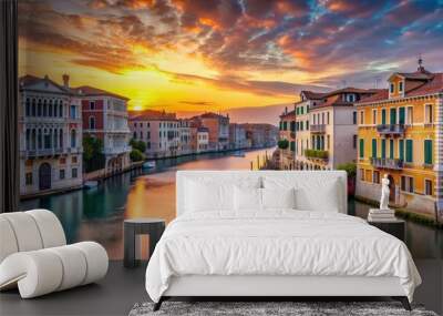 Grand Canal in Venice showcasing stunning villas during a beautiful sunset, Venice, Grand Canal, villas, sunset Wall mural