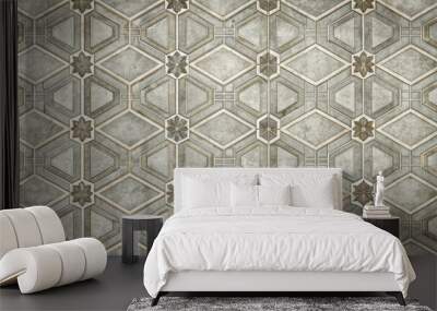 Gray geometric retro tiles pattern with a vintage background, geometric, retro, tiles, pattern, vintage, background, gray Wall mural