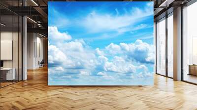 Light blue sky with fluffy white clouds , peaceful, serene, nature, outdoors, weather, calm, atmospheric, day, sunny, cloudscape Wall mural