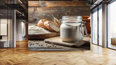 Rye sourdough starter and rye flour for bread making Wall mural