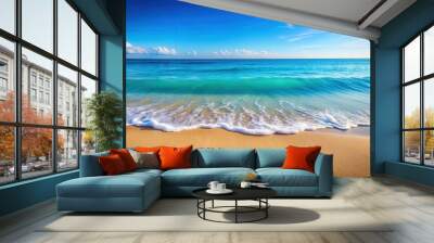 Soft wave of blue ocean on the sandy beach, ocean, beach, wave, sand, blue, water, peaceful, serene, tranquil, relaxation Wall mural