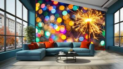 Sparklers with glowing bokeh lights, a festive celebration of joy and light Wall mural