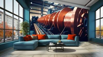 Manufacturing copper wire and bronze cable reels at factory. Wall mural