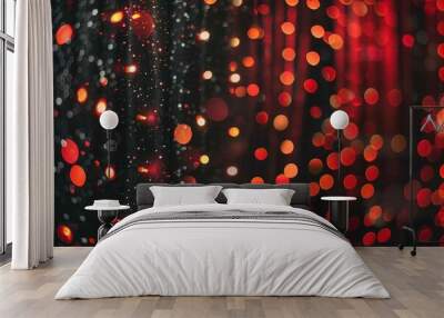 Red bokeh of lights on black background Wall mural