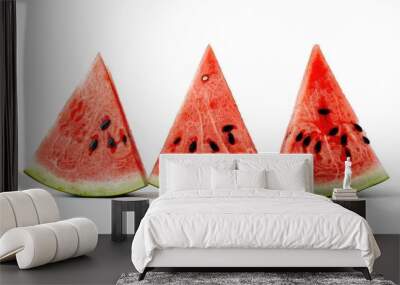 Ripe watermelon slices on white background Wall mural