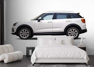 Side view white suv car isolated on white background with clipping path Wall mural