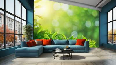 Sunny abstract green nature background  selective focus Wall mural