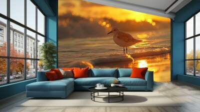 Sunset on the beach with birds in the horizont. Its made in Cinema4D. Wall mural