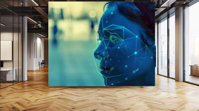 a facial recognition system incorrectly identifying a person, symbolizing the problem of bias and inaccuracy in AI systems Wall mural