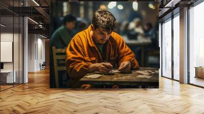 a prisoner in the visiting room, writing a letter Wall mural