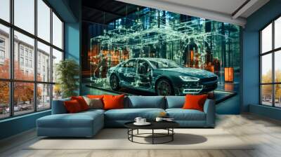 electric car with 3d revision and technology workflows Wall mural