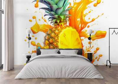 juice orange fruit and pineapple splash on isolated background Wall mural