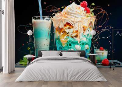 milkshake of different flavors, in isolate background, sweet, Wall mural