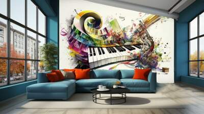 Music can you feel, abstrac illustration of a piano music instruments, generative ai Wall mural