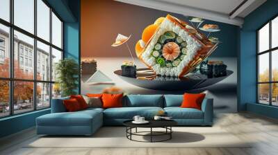 Sushi masterpiece, incredible and awesome sushi piece, of the future or fantasy mind, generative ai Wall mural