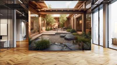 Traditional Japanese building architecture in historical Japanese old town, generative ai Wall mural