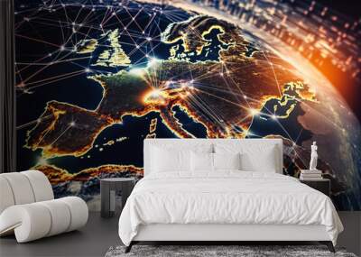 View of global comunications network, europe area, concept, generative ai Wall mural