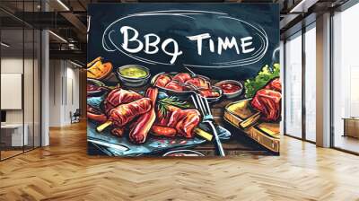 write BBQ TIME in BARBACUE background style Wall mural