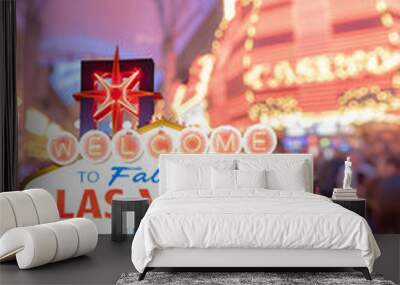 Famous Las Vegas sign with blur cityscape Wall mural