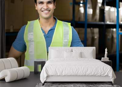 Indian asian warehouse worker smile portrait Wall mural