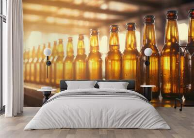 Alcohol beverage beer glass bottles brewery food interior lager production drink background Wall mural