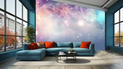 background texture blurred pastel abstract new shine year light snowflakes christmas bokeh. Generative AI. Wall mural