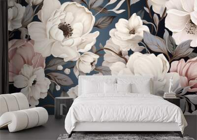 Blossom floral wallpaper pink art background decorative pattern flower seamless vintage design spring Wall mural