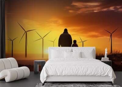 Childhood family lifestyle together nature father turbine Wall mural