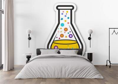 Colorful laboratory flask filled with bubbling liquid and vibrant shapes, illustrating creativity and science Wall mural