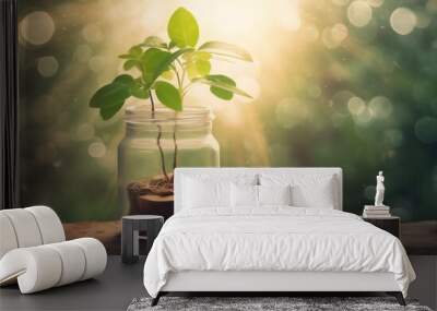 currency coin business money plant can leaf finance growth cash. Generative AI. Wall mural