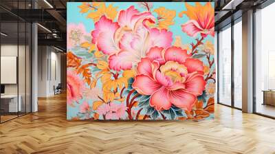 Design floral flower art background textile illustration pattern wallpaper background seamless fabric abstract Wall mural