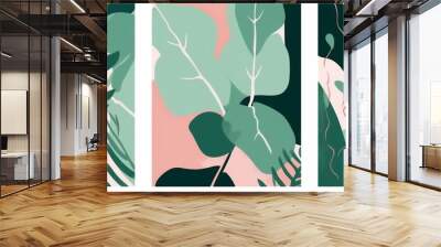 design illustration poster jungle abstract template set leaf nature art. Generative AI. Wall mural