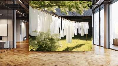 Dry clothes summer line cotton white wash rope laundry clothesline clean Wall mural