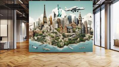 earth travel city globe global concept europa plane map illustration. Generative AI. Wall mural