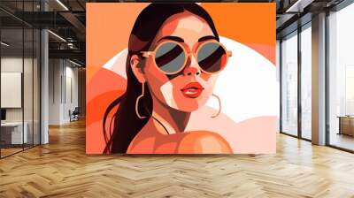 glasses woman fashion young illustration modern portrait design girl style poster. Generative AI. Wall mural