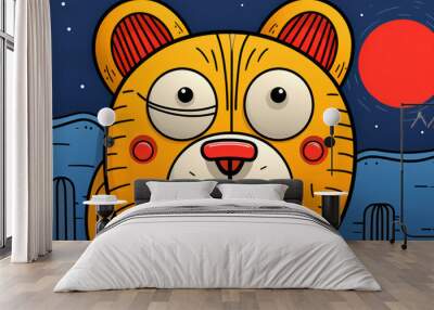 Happy Bear, Funny Cat: Smiling Overweight Mascots in Safari Adventure Wall mural