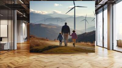 Happy lifestyle childhood happiness summer turbine electricity nature together father family Wall mural