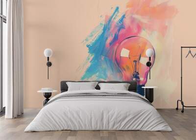 Illuminated light bulb with colorful paint splotch, creative idea concept for art and design inspiration Wall mural