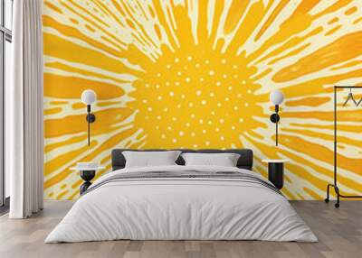 Illustration summer yellow light bright abstract background design sun ray orange burst retro Wall mural