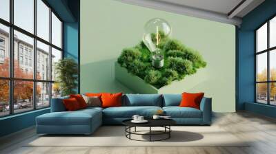 Light bulb illuminating green box with grass and interior light bulb in travelinspired concept Wall mural