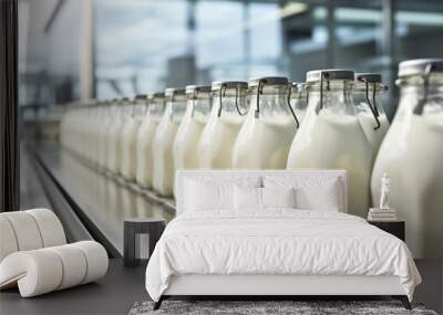 Milk line manufacture factory industrial bottle drink production metal technology Wall mural