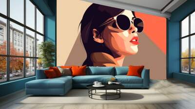 modern woman style girl glasses illustration design summer fashion portrait poster. Generative AI. Wall mural