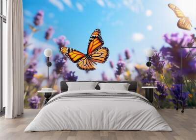 Nature purple flower plant butterfly macro blue beauty field lavender summer garden violet Wall mural