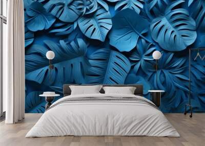 plant design exotic tropical summer blue nature leaf background minimal paper. Generative AI. Wall mural