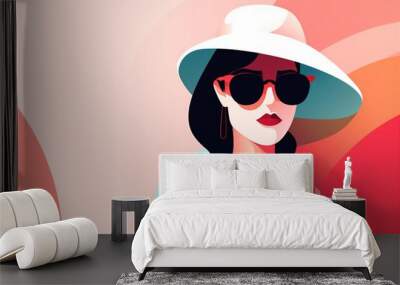 portrait woman design glasses illustration girl fashion style poster modern glamour. Generative AI. Wall mural