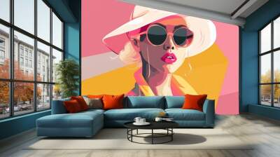 portrait woman modern illustration style design party fashion glasses poster girl. Generative AI. Wall mural