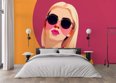 poster woman girl head style modern design glasses portrait illustration fashion. Generative AI. Wall mural