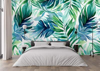 seamless pattern leaf trendy tropical spring design jungle palm summer background. Generative AI. Wall mural