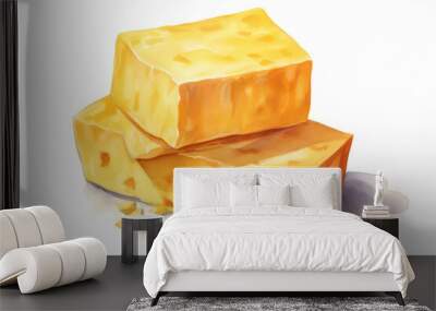 Slice healthy cheddar ingredient dairy cheese white yellow background product delicious fresh food Wall mural