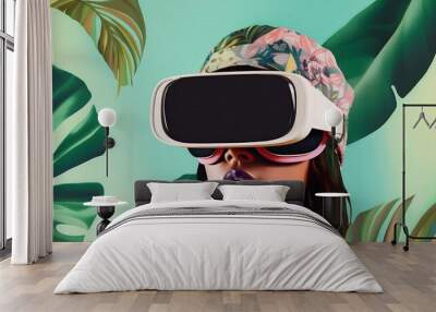 technology woman reality abstract digital vr future science travel virtual glasses. Generative AI. Wall mural